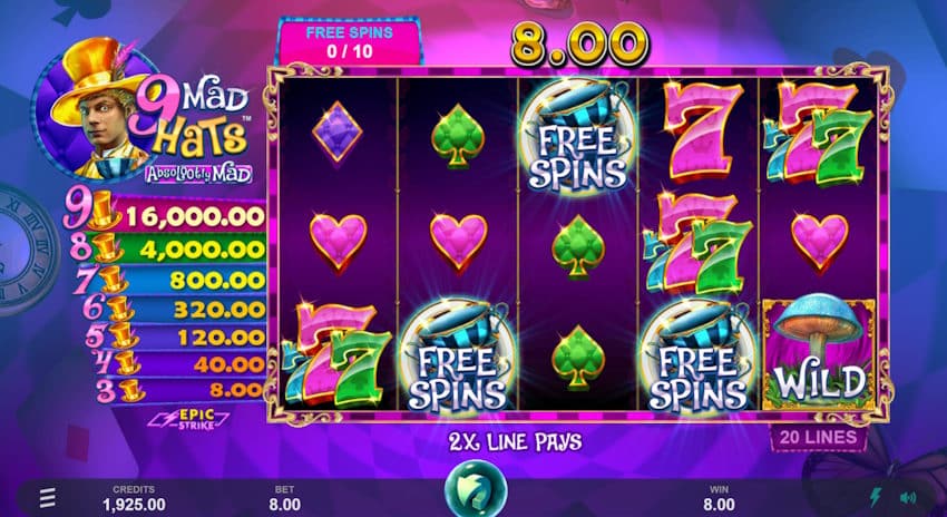 9 mad hats slot free spins bonus trigger